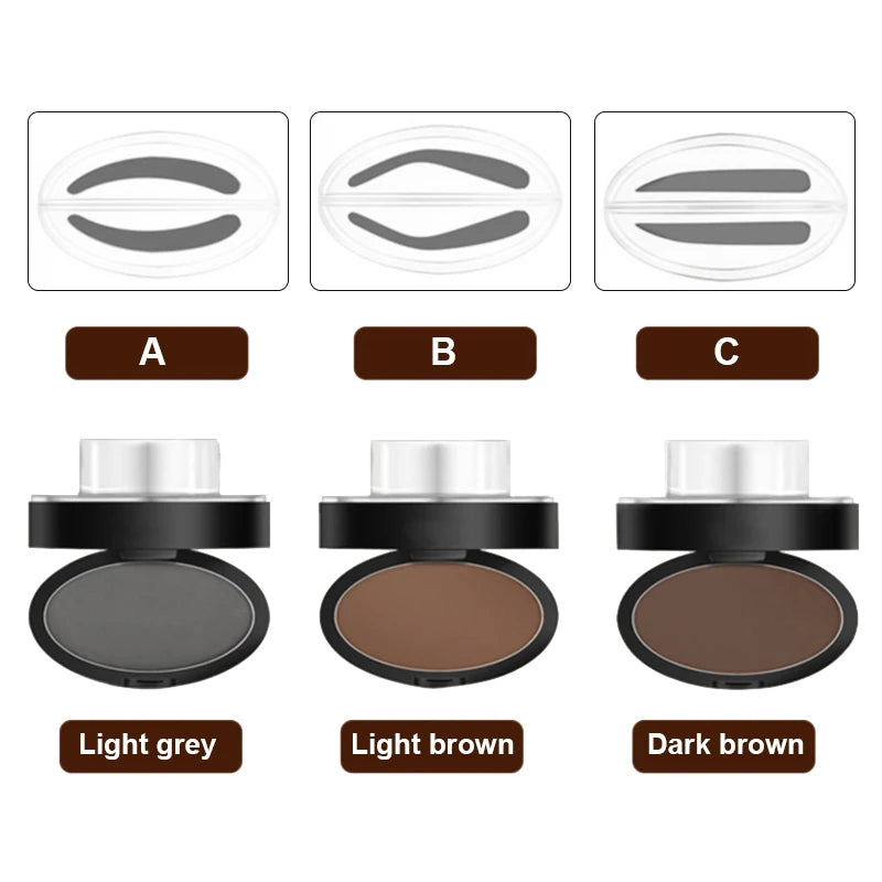 Achieve flawless, natural eyebrows with our Eyebrow Powder Stamp Tint Stencil Kit. This professional makeup tool is waterproof, sweatproof, and long-lasting. Available in dark grey, dark brown, and light brown, the kit includes easy-to-use stamps for Korean, natural, and one-word eyebrow styles. Perfect for quick, symmetrical eyebrow shaping!