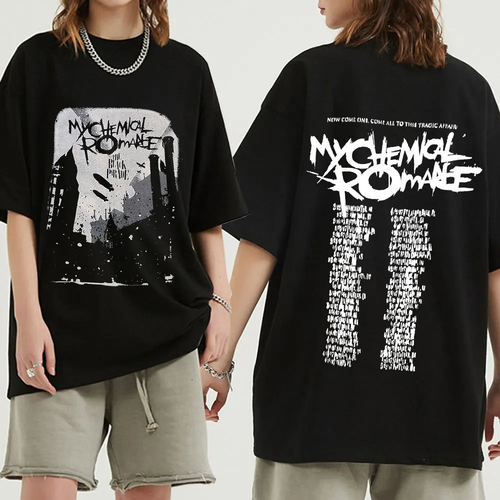 My Chemical Romance 2007 Tour Double Sided Print T Shirt Candle Punk Band Sign Tops Short Sleeve Homme Cotton Harajuku Tees