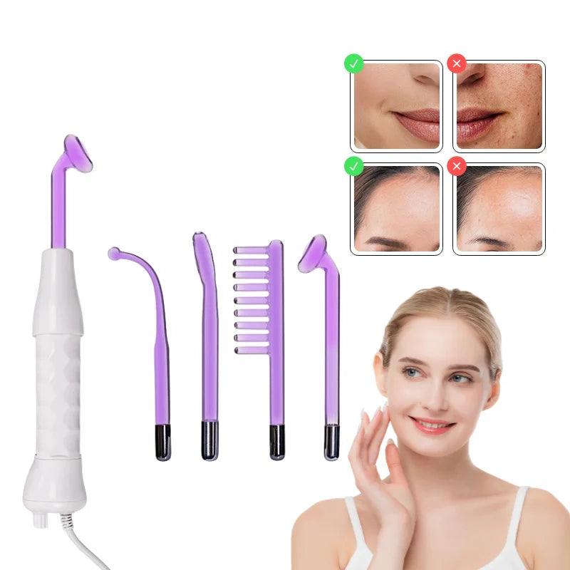 Revitalize your skin with the Abay High Frequency Facial Machine. This electrotherapy wand uses argon gas and ozone to treat acne, shrink pores, promote healing, and stimulate hair growth. Featuring 4 interchangeable glass electrodes, it's the perfect solution for a rejuvenated complexion and healthier hair. Safe, portable, and easy to use for both professional and at-home care.