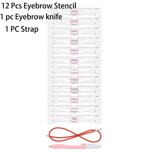 Achieve flawless, symmetrical eyebrows at home with this Grooming Shaping Eyebrow Template Kit. Perfect for beginners and experts alike, this kit includes 12 eyebrow stencils, an eyebrow razor, and a strap for easy application. Made from skin-friendly, durable material, it’s eco-friendly, reusable, and ensures precision and balance. A must-have for effortless eyebrow grooming.