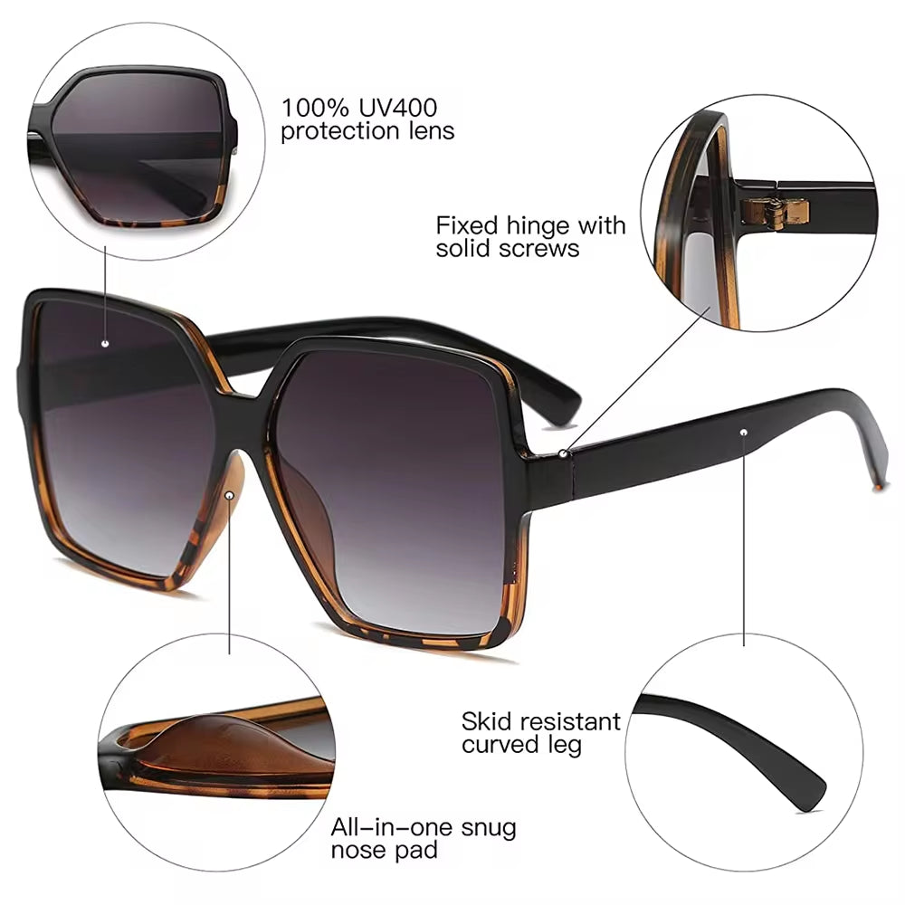 Step up your style with these 1PC Oversized Square Sunglasses for men and women! Featuring a retro big-frame design, UV400 protection, and a lightweight, durable plastic frame. Perfect for outdoor sports, driving, or beach days. Enjoy comfort, fashion, and full UV protection with these stylish sunglasses!