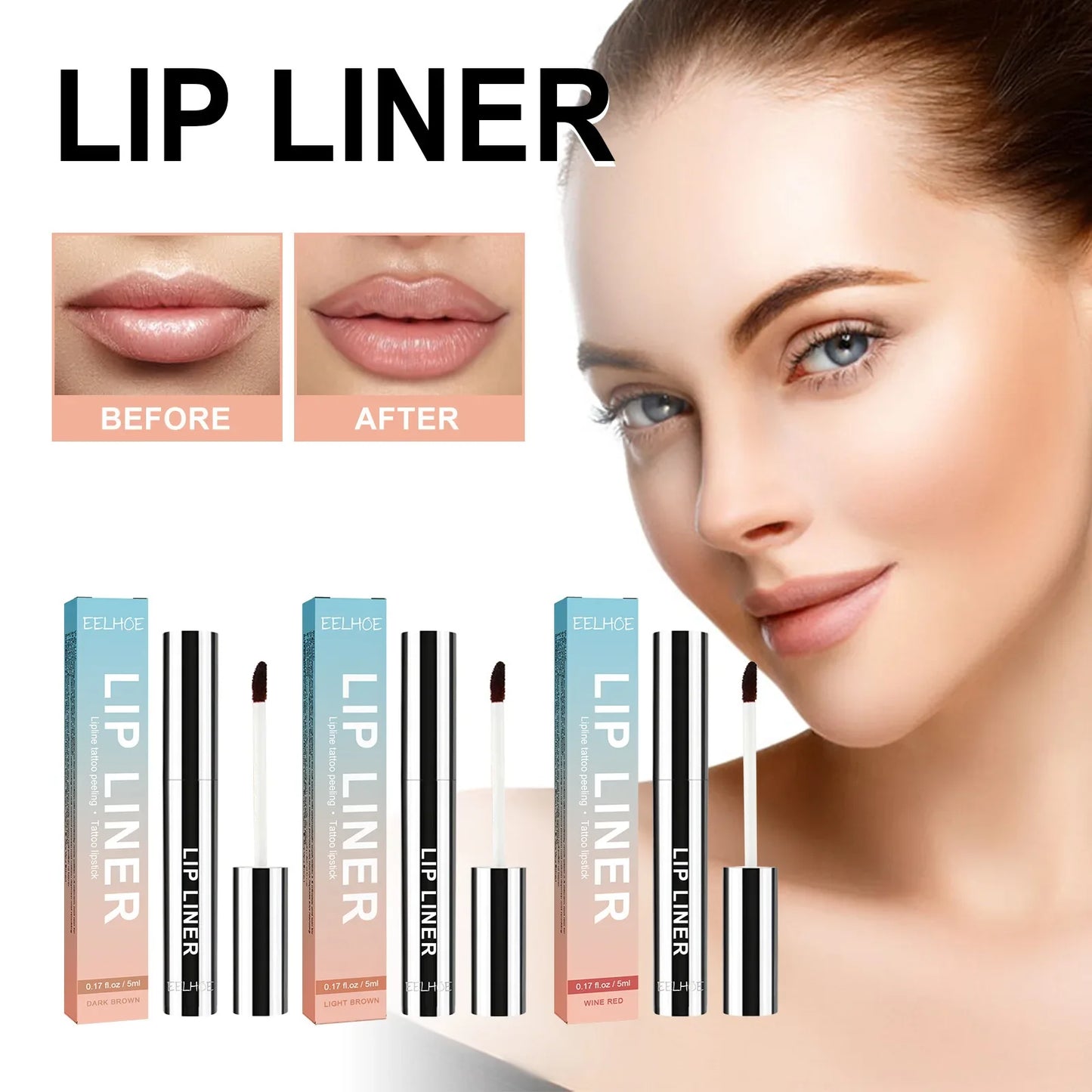 Enhance your lips with the 3 Colors Peel-Off Lip Liner Tattoo! This waterproof, long-lasting lip tint offers a matte finish and non-stick cup formula, perfect for creating defined, sexy red contour lips. Achieve a bold, flawless look all day long with this must-have makeup cosmetic.