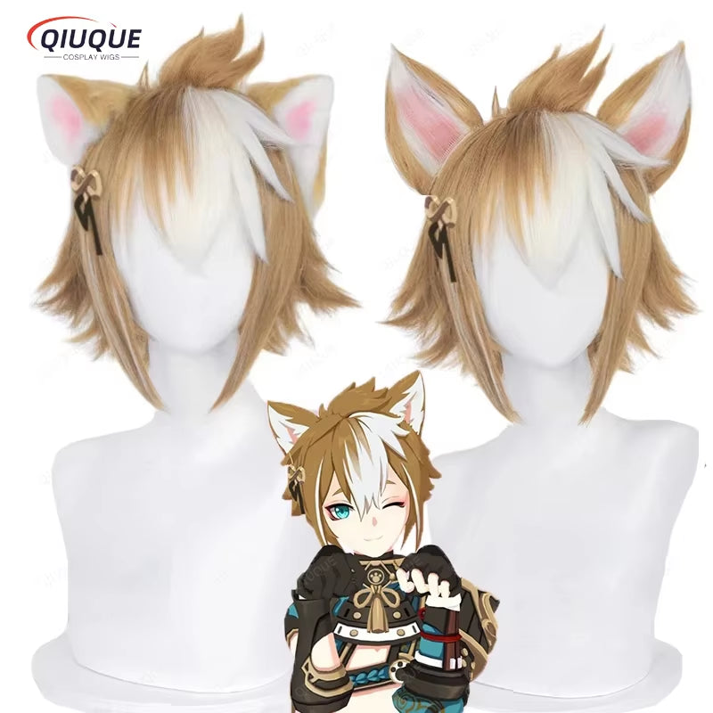 Transform into Gorou from Genshin Impact with this 35cm brown cosplay wig! Made from heat-resistant synthetic hair, this high-quality wig includes a wig cap and cosplay ears for an authentic look. Perfect for anime fans and cosplay events, this wig ensures a comfortable fit and a realistic Genshin Impact transformation.