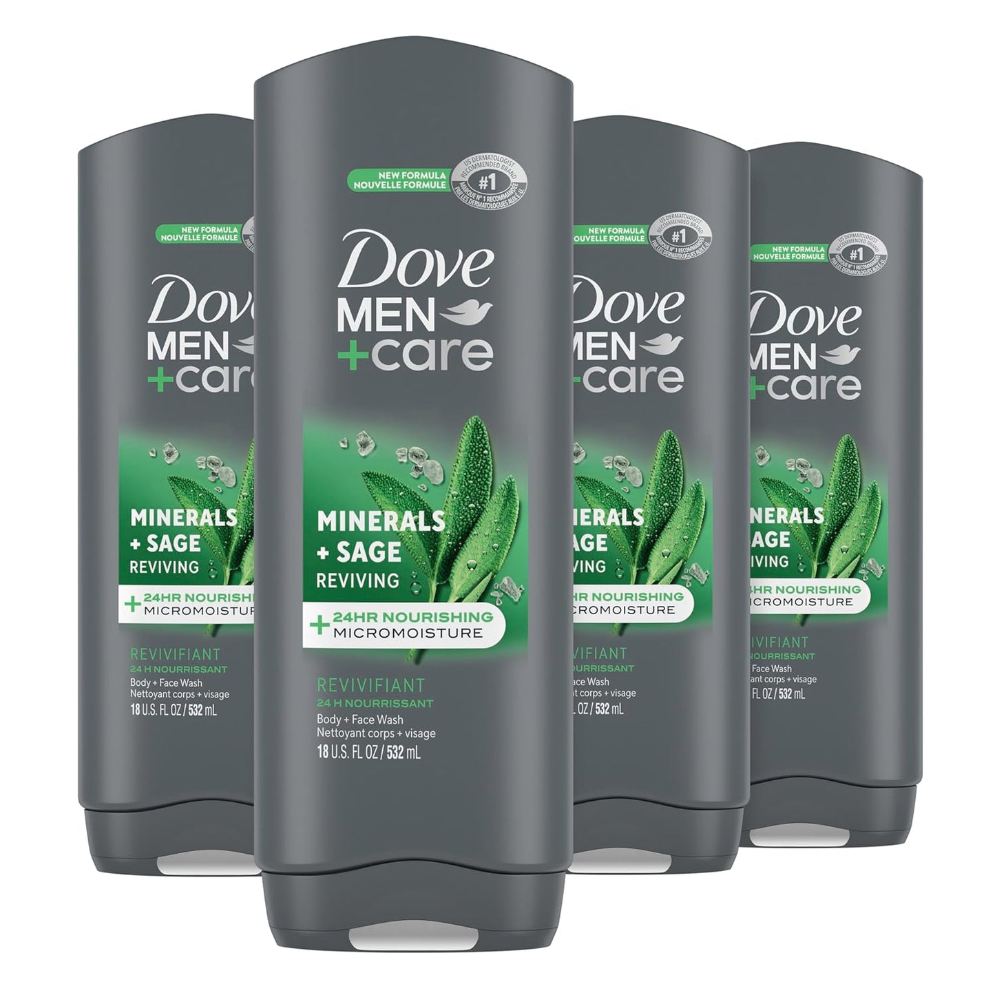 Revitalize your skin with Dove Men+Care Body Wash Mineral + Sage. This 4-pack of 18 oz bottles delivers deep hydration, cleanses effectively, and banishes bacteria. Infused with natural minerals, sage, and energizing scents of peppermint and eucalyptus, it’s the perfect addition to your men’s skincare routine for smooth, refreshed skin. Ideal for body and face use.