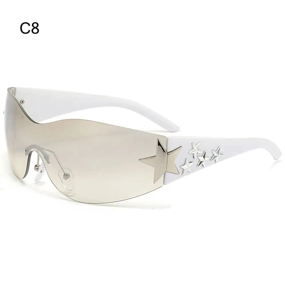 Rimless Y2K Sunglasses for Women and Men Star Wrap around Sun Glasses Trendy Cool Black Sunglasses Fashion Shades for Outdoor