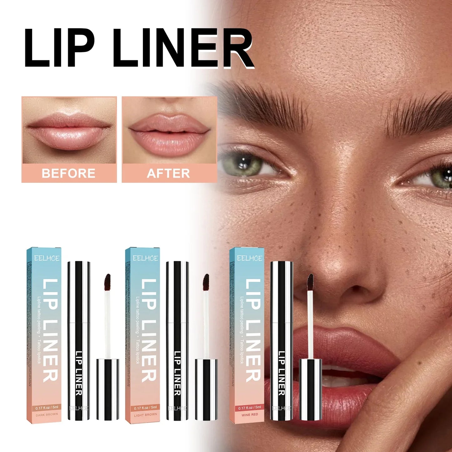 Enhance your lips with the 3 Colors Peel-Off Lip Liner Tattoo! This waterproof, long-lasting lip tint offers a matte finish and non-stick cup formula, perfect for creating defined, sexy red contour lips. Achieve a bold, flawless look all day long with this must-have makeup cosmetic.