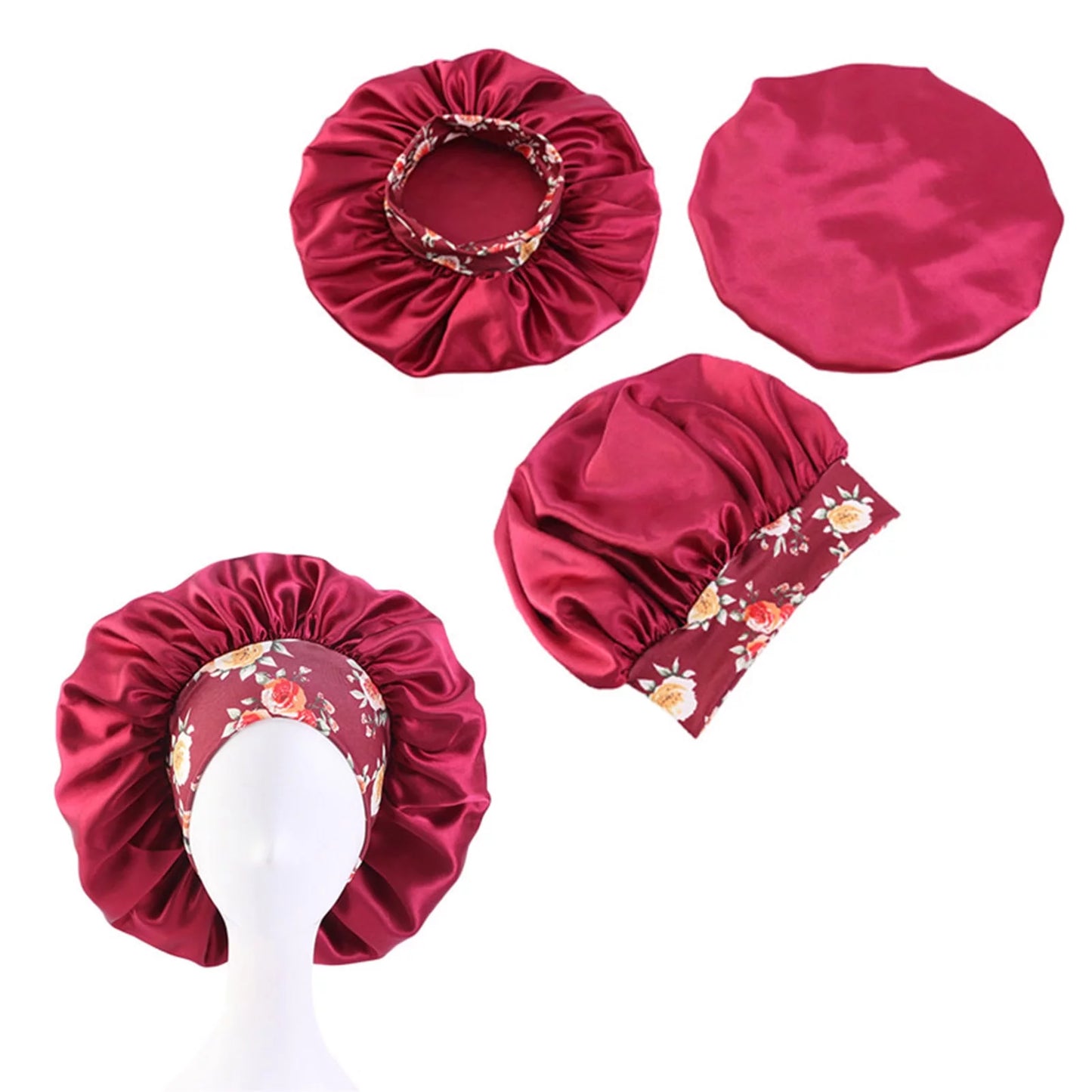 Protect your hair overnight with this 3-piece set of satin hair bonnets for women. Perfect for curly hair, these silk bonnets are gentle on your locks and designed to prevent frizz and breakage. Featuring a big capacity and a gold color design, they ensure a comfortable fit while keeping your hair smooth and healthy. Ideal for black women and anyone looking to preserve their hair while sleeping.